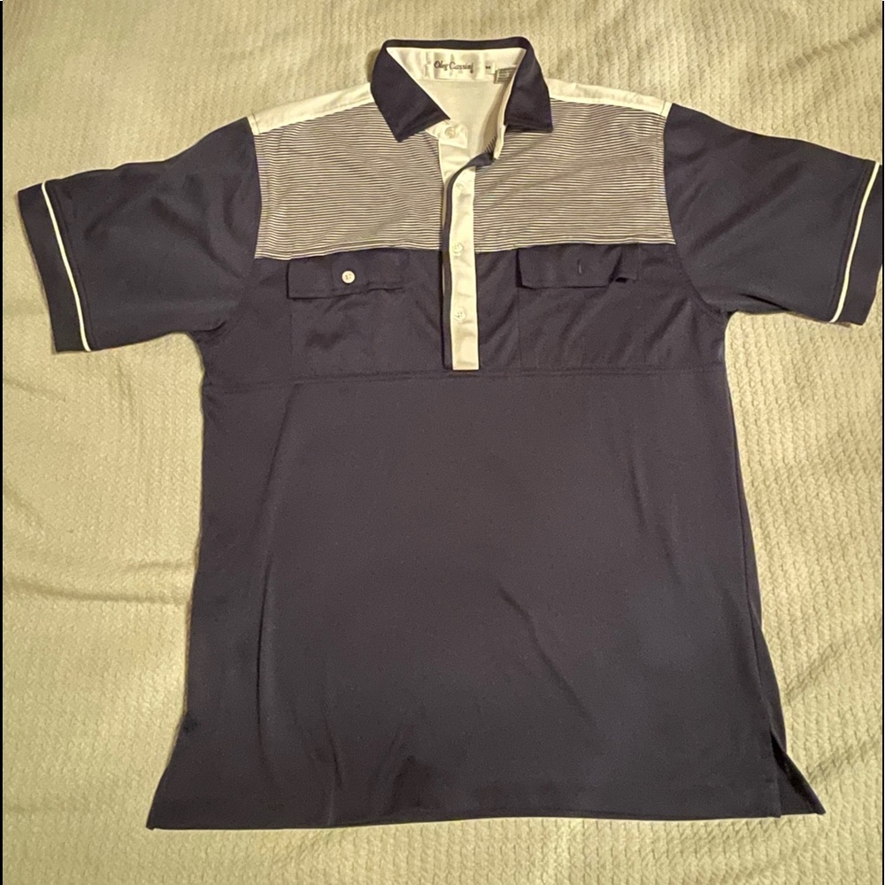 Vintage 1980’s Oleg Cassini Navy Blue Men’s Collared Polo Shirt Size Medium NEW